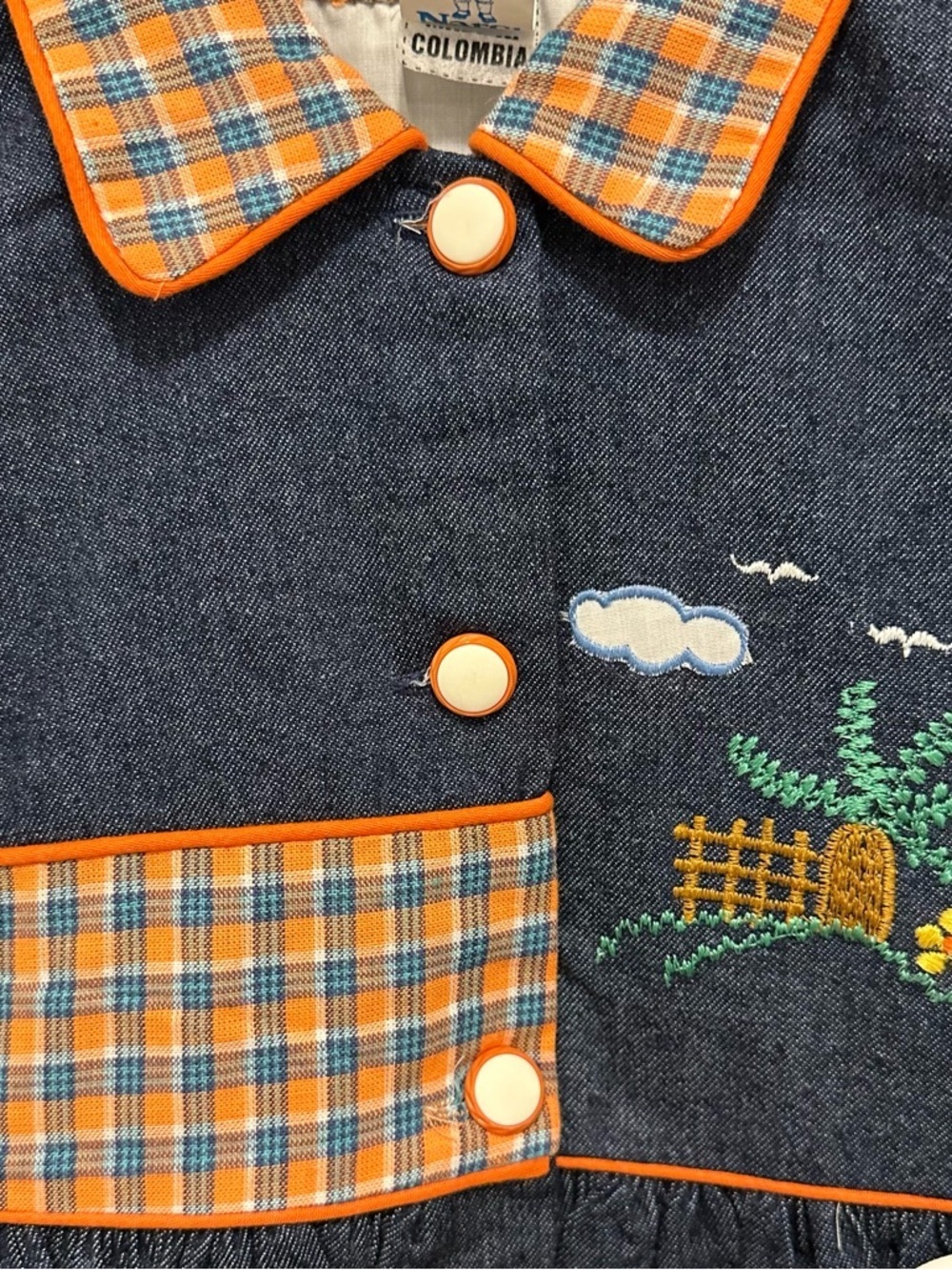 Vintage Narci Stell Sleeveless Patchwork Plaid Denim Dress Girls 4 orange blue - Picture 6 of 10